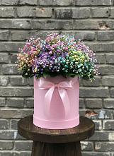 Цветочная композиция из Гипсофила и Розы в шляпной коробке в Старый городок