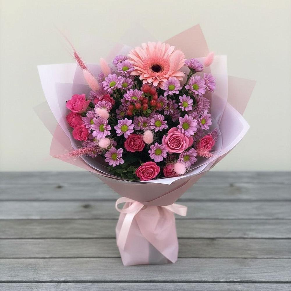 Букет цветов из: Розы, Герберы и Хризантемы в Старый городок