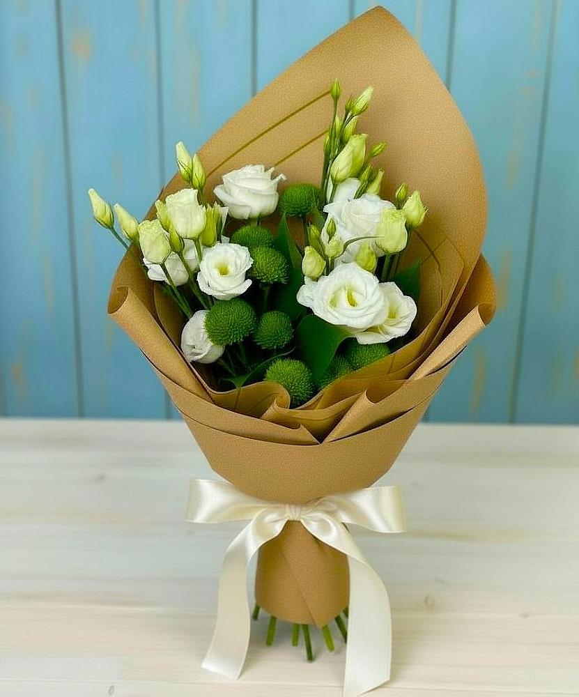 Букет цветов из: Хризантемы и Лизиантусы в Старый городок