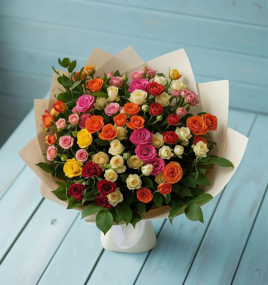 Букет Микс из разноцветных кустовых роз в Старый городок